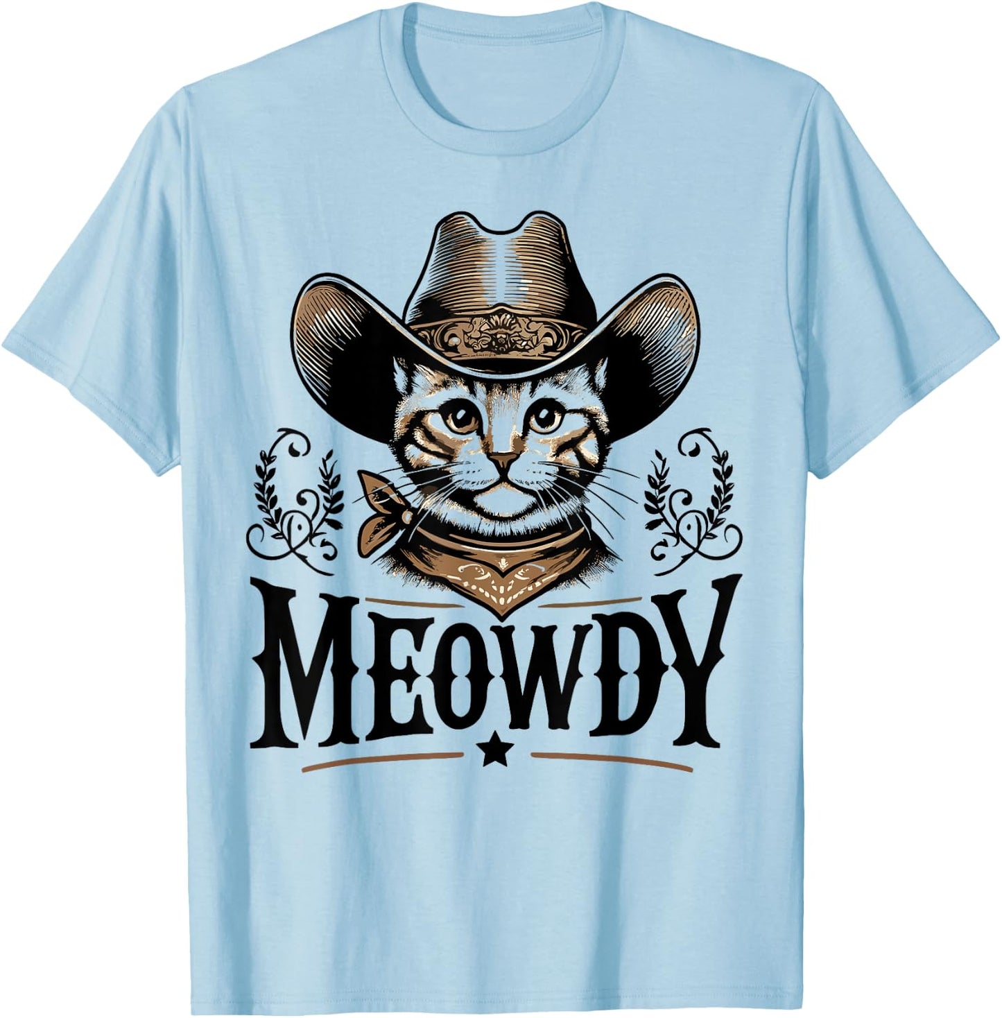 Meowdy Funny Cat Wearing Cowboy Hat Vintage Western Country T-Shirt - T-Shirt | Light Blue