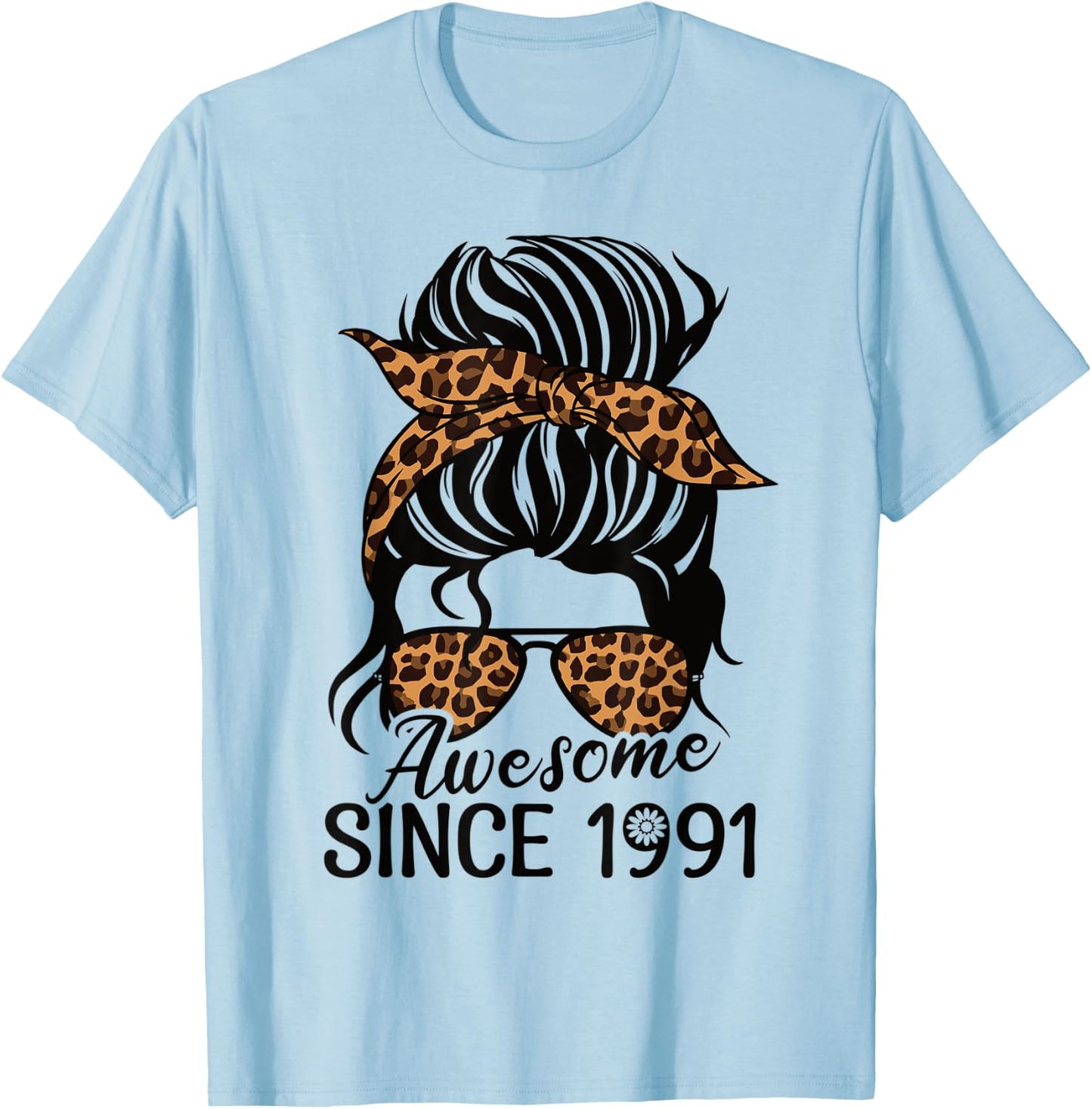 Awesome since 1991 Woman And Girl Leopard Retro Born 1991 T-Shirt - T-Shirt | Light Blue