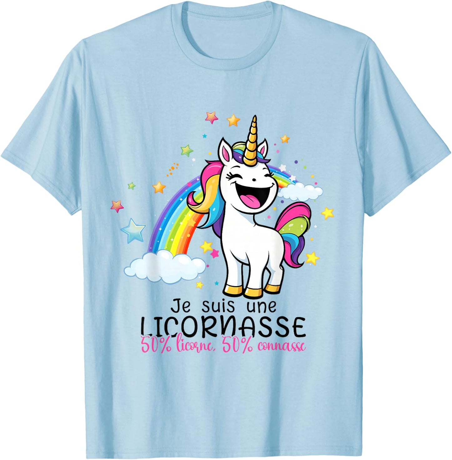 I AM A LICORNASSE,50% UNICORN 50% KNOW HUMOUR , white, S T-Shirt - T-Shirt | Light Blue