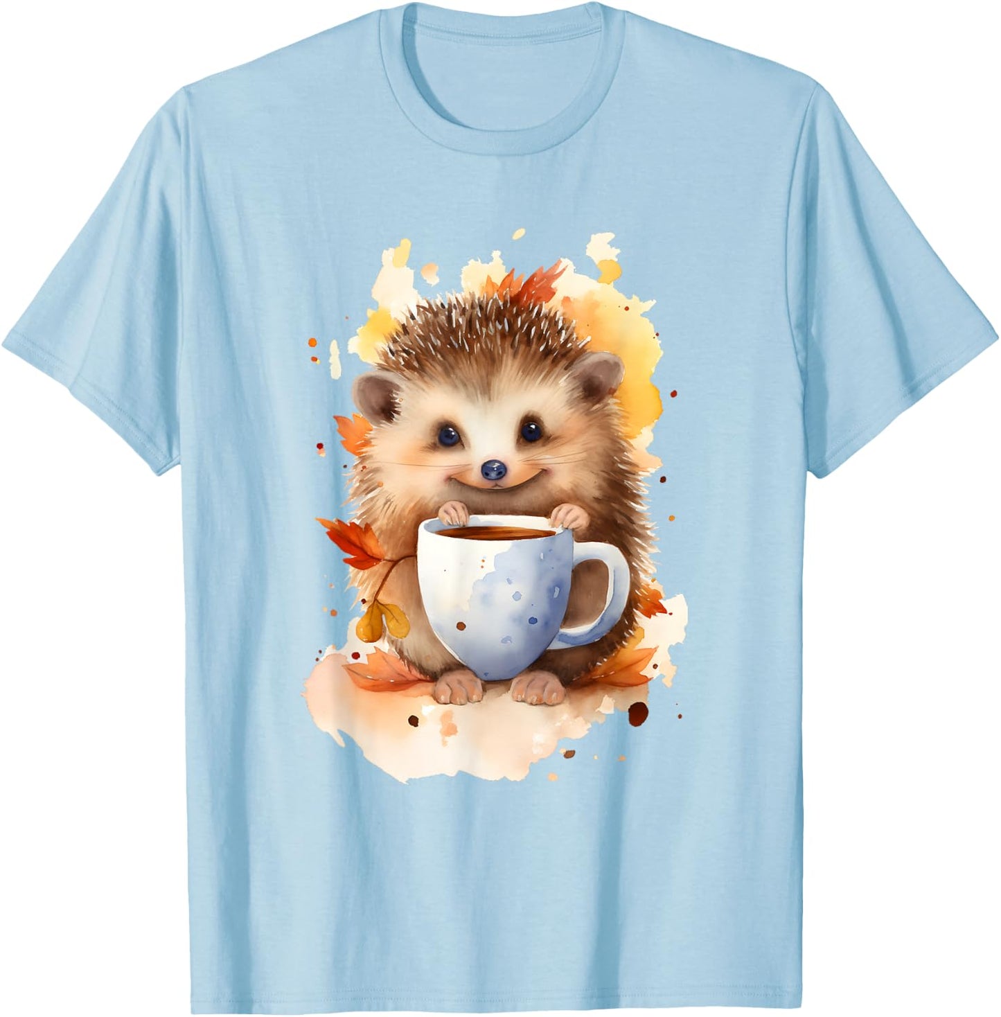 Hedgehog with coffee watercolor style T-Shirt - T-Shirt | Light Blue