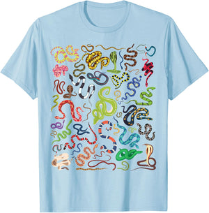 Types Of Snakes Educational Herpetologist Kids Boys Girls T-Shirt - T-Shirt | Light Blue