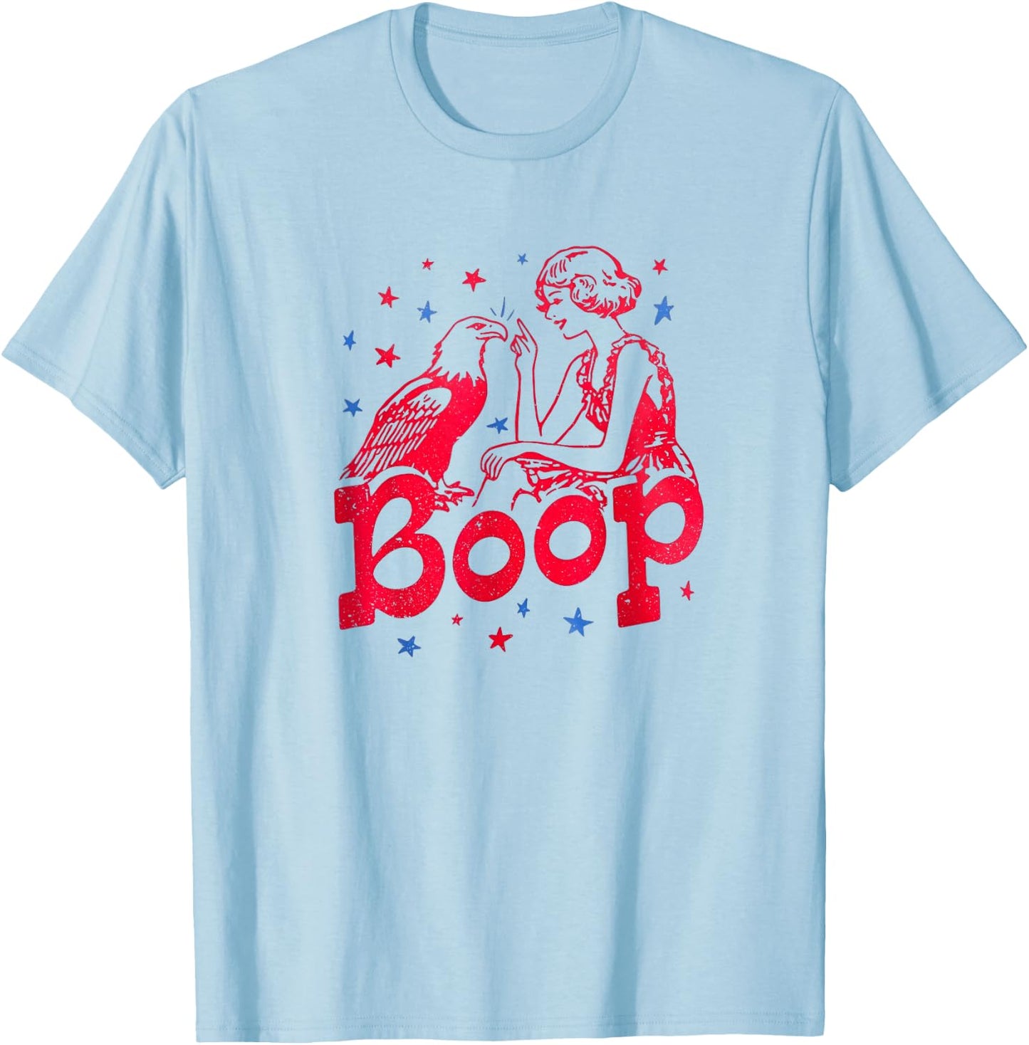 Boop Vintage Girl and Eagle Funny Patriotic Retro Art T-Shirt - T-Shirt | Light Blue