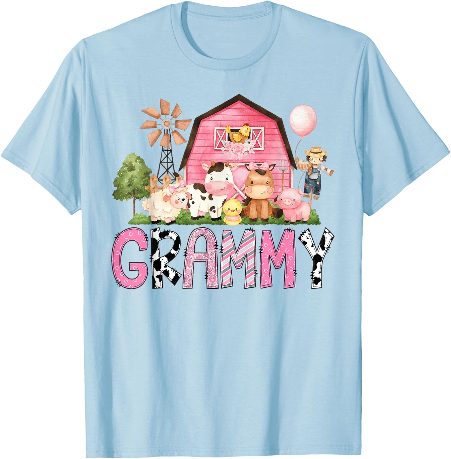 Grammy Pink Farm Cow Lover Birthday Girl Matching T-Shirt - T-Shirt | Light Blue