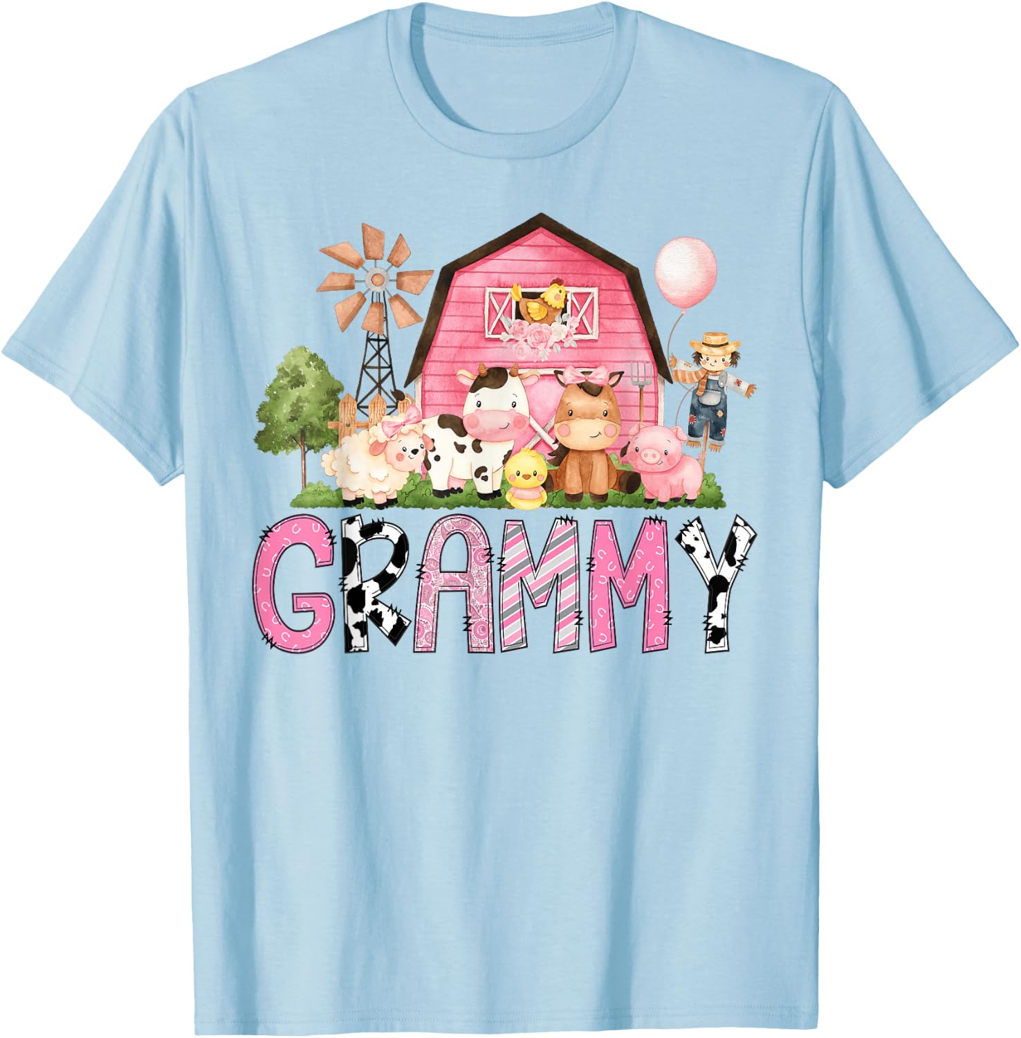 Grammy Pink Farm Cow Lover Birthday Girl Matching T-Shirt - T-Shirt | Light Blue