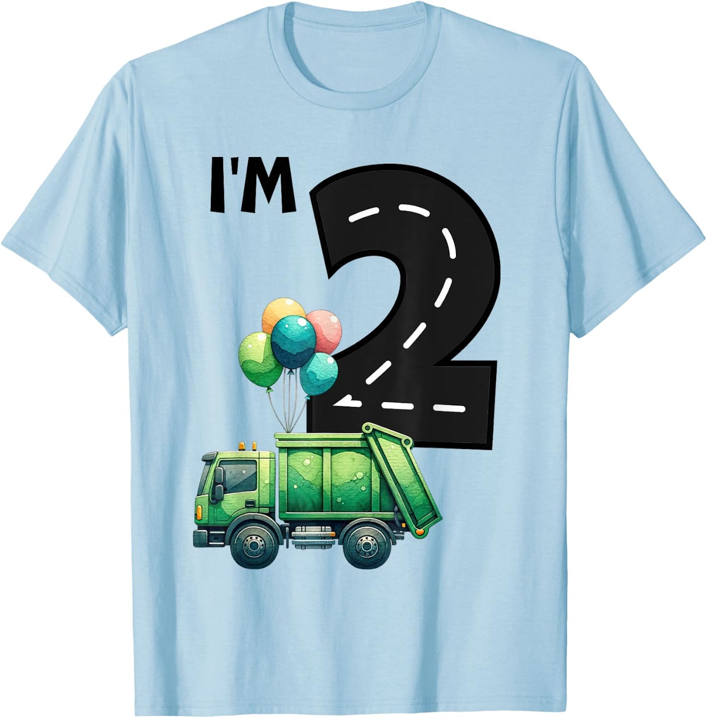I'm Two 2 Year Old Birthday Boy Garbage Truck Toddler Bday T-Shirt - T-Shirt | Light Blue