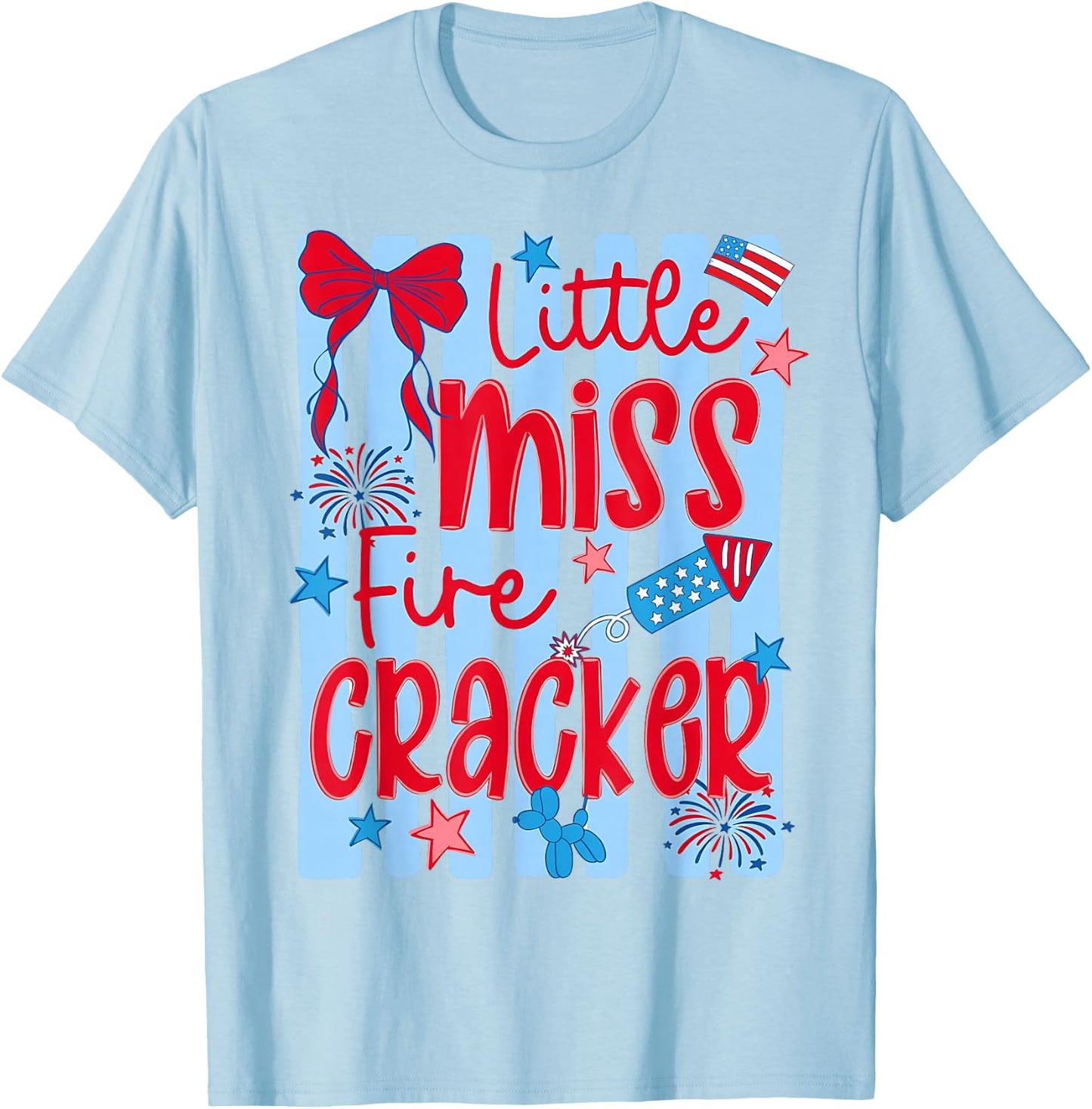 4th of July Little Miss Firecracker Bow Women Girl T-Shirt - T-Shirt | Light Blue