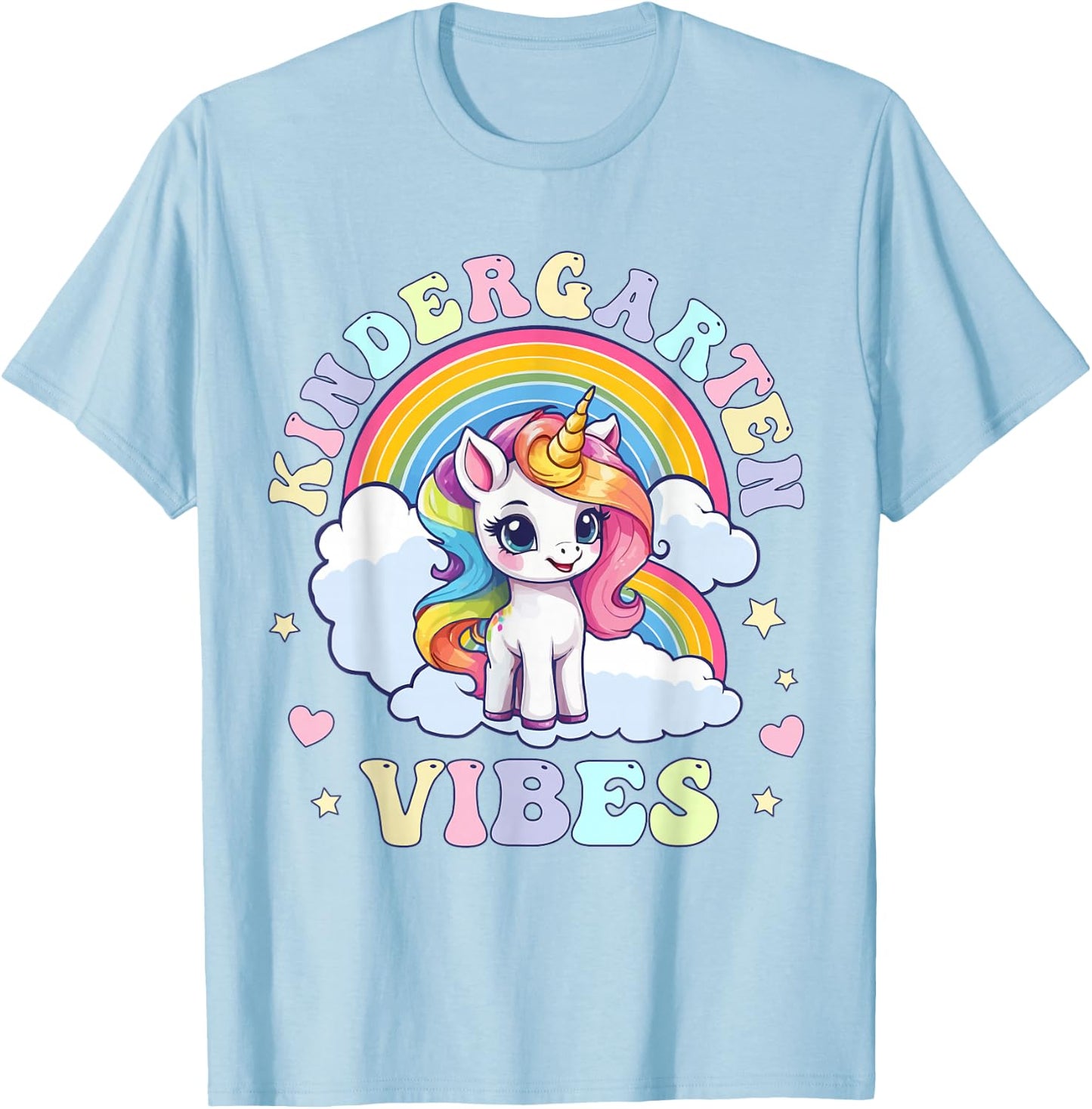 Kindergarten Vibes, Funny Back to School Cute Unicorn Girls T-Shirt - T-Shirt | Light Blue