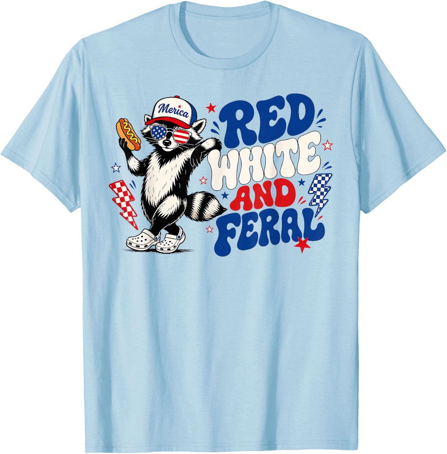 4th of July Red White and Feral Raccoon Men Women Kid T-Shirt - T-Shirt | Light Blue