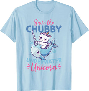 Funny Narwhal Animal Save The Chubby Underwater Unicorn T-Shirt - T-Shirt | Light Blue