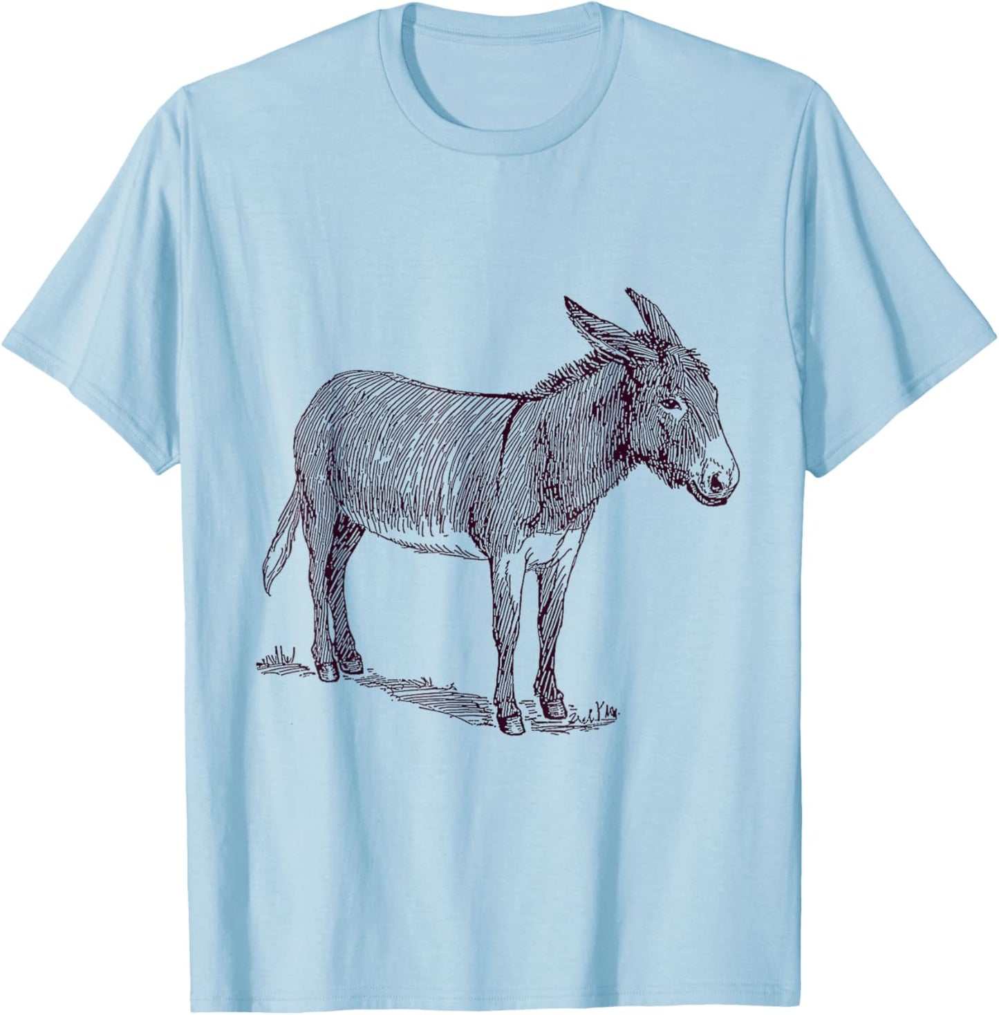 NaturalAnimalTees Donkey . Grey -Adults Classic Fit Cartoon . Small T-Shirt - T-Shirt | Light Blue