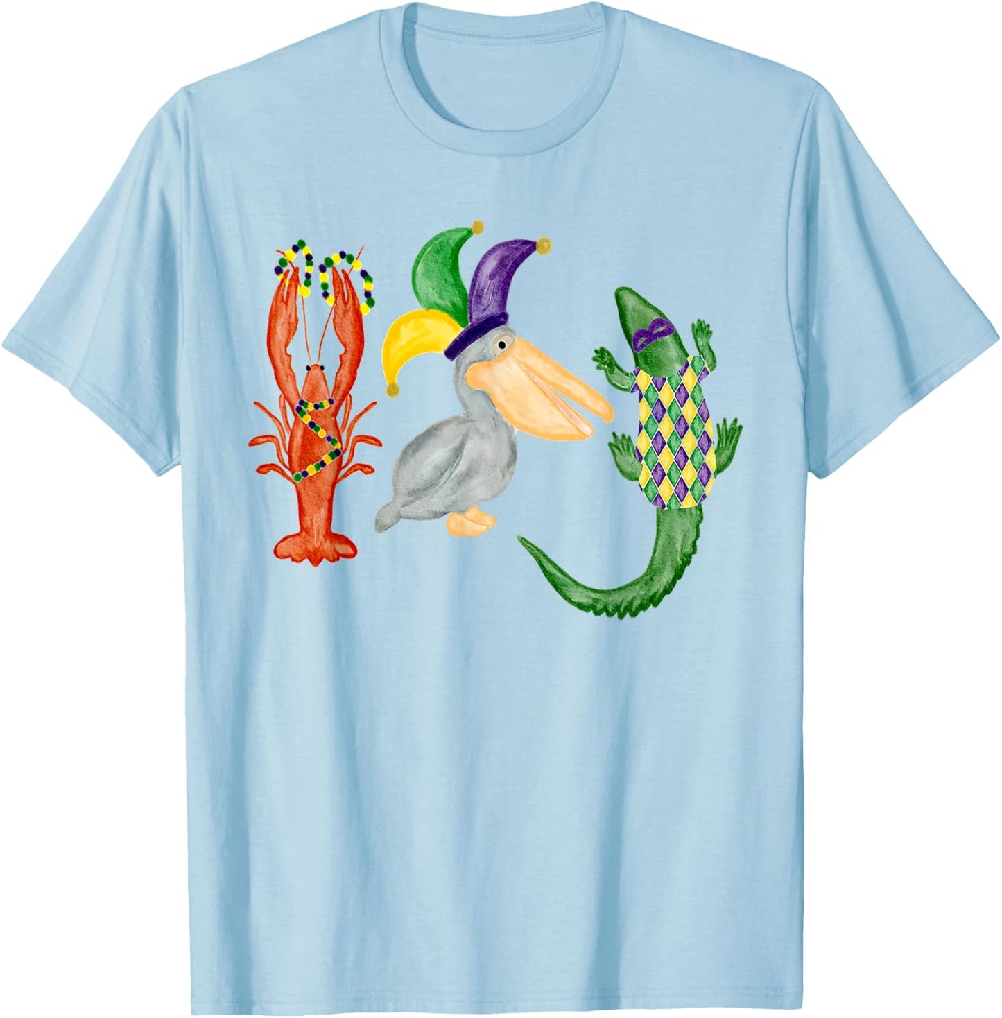 Happy Mardi Gras Lobster Pelican Alligator With Mardi Gras T-Shirt - T-Shirt | Light Blue