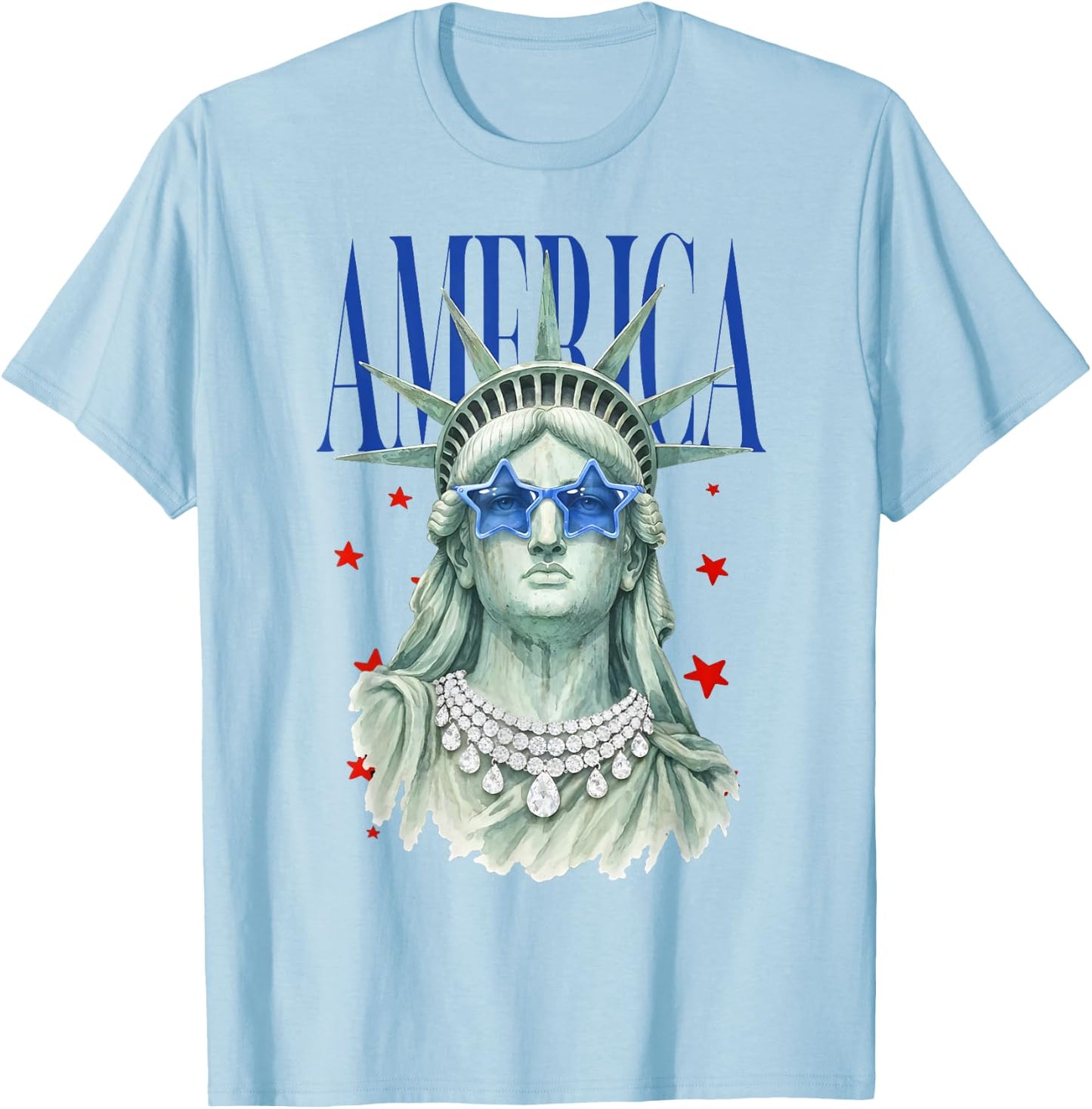 American Beauty Statue of Liberty Patriotic 4th of July T-Shirt - T-Shirt | Light Blue