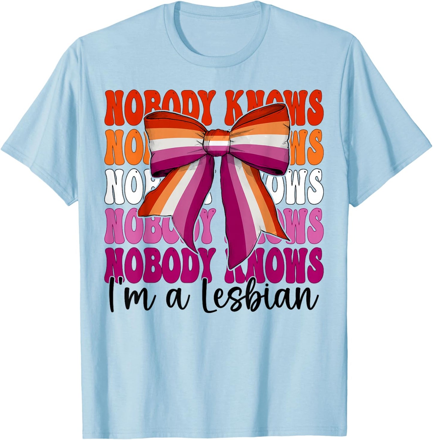 Nobody Knows I'm A Lesbian Funny Lesbian Pride Flag LGBTQ T-Shirt - T-Shirt | Light Blue