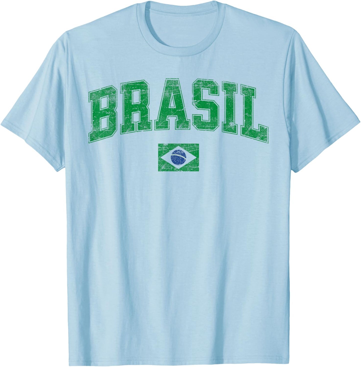 Retro Vintage Brasil | Women Men Kids Flag of Brazil T-Shirt - T-Shirt | Light Blue