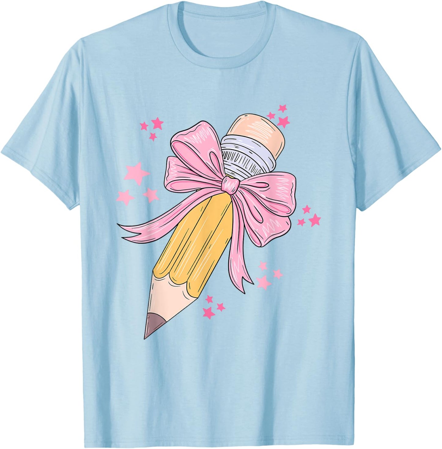Pencil Coquette Bow Teacher Appreciation Back To School T-Shirt - T-Shirt | Light Blue