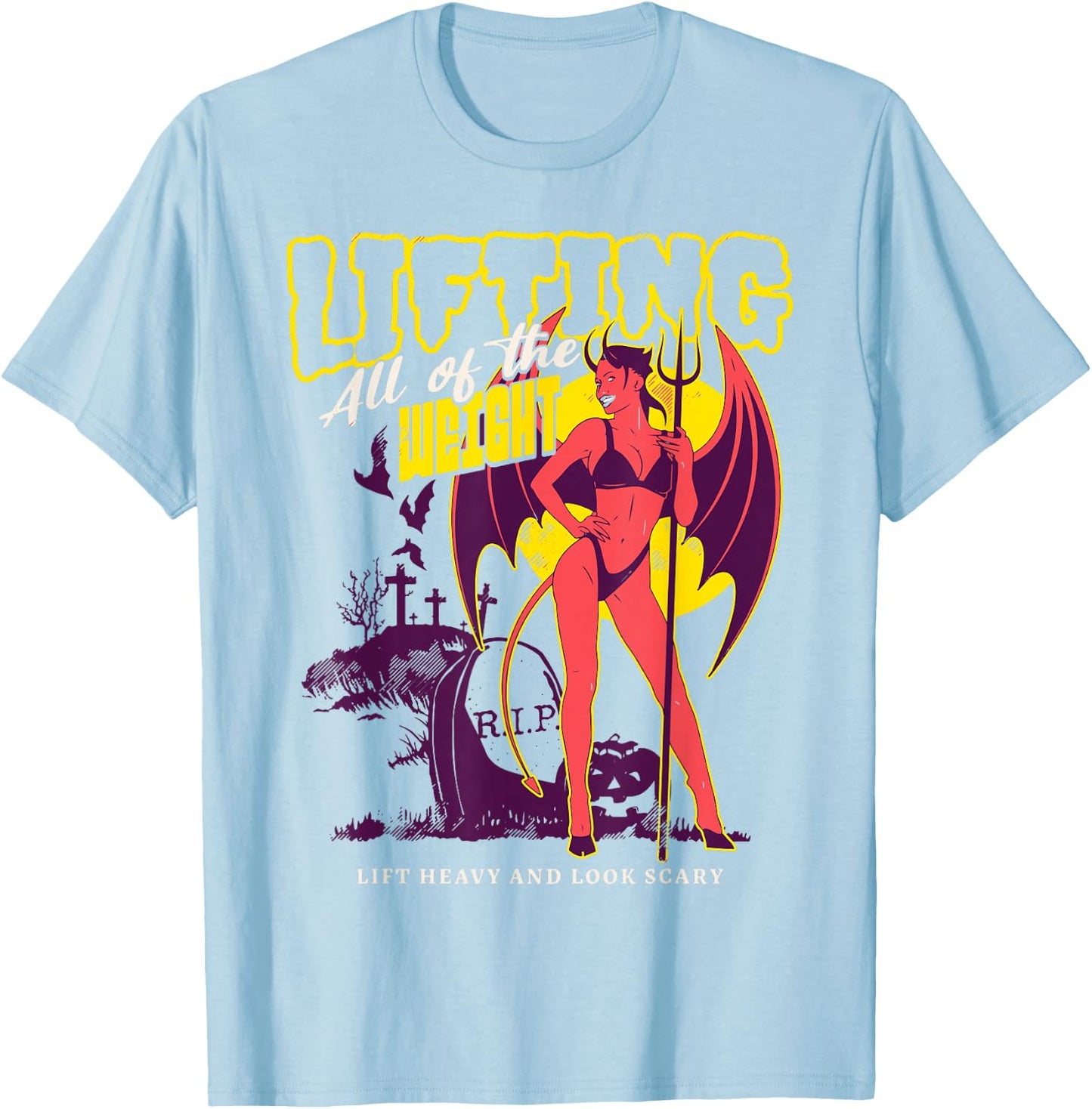 Halloween Lift Heavy Weight Cute Devil Spooky Sexy Demon Gym T-Shirt - T-Shirt | Light Blue