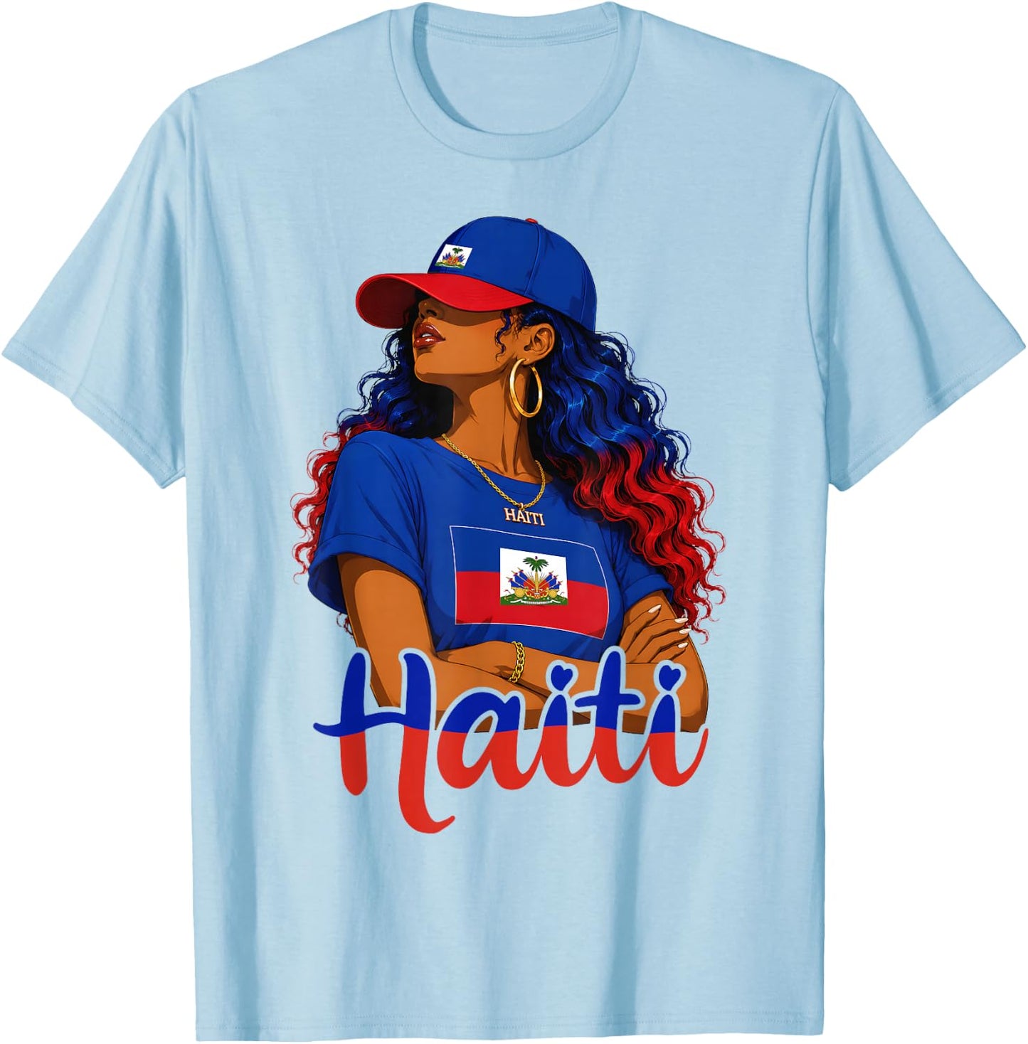 Haitian Girl Haiti Flag Proud Haitienne Afro Women Haiti T-Shirt - T-Shirt | Light Blue