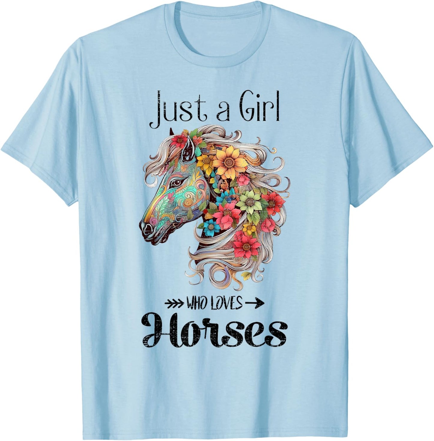 Vintage Just A Girl Who Loves Horses, Horseback Riding T-Shirt - T-Shirt | Light Blue