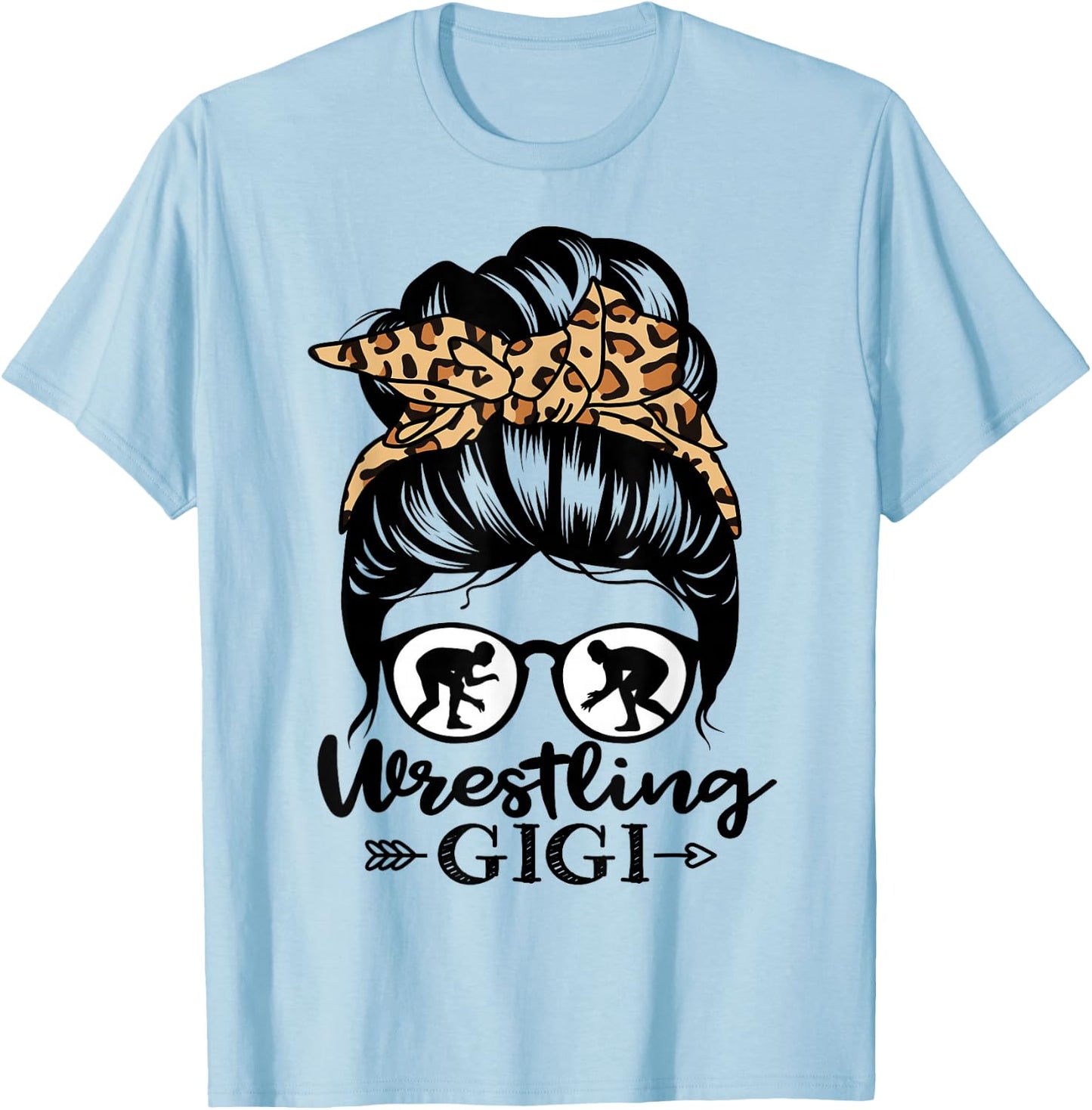 Wrestling Gigi Messy Bun Hair Funny Wrestler Gigi T-Shirt - T-Shirt | Light Blue