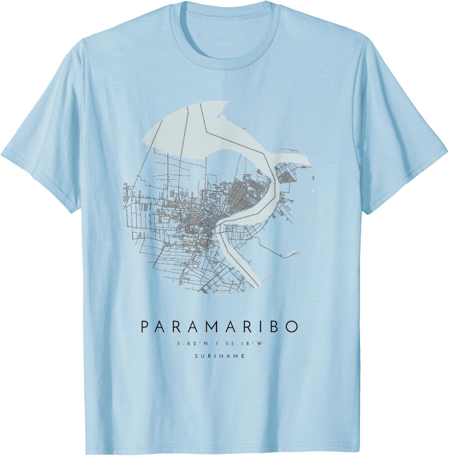 paramaribo suriname Coordinates map hometown T-Shirt - T-Shirt | Light Blue
