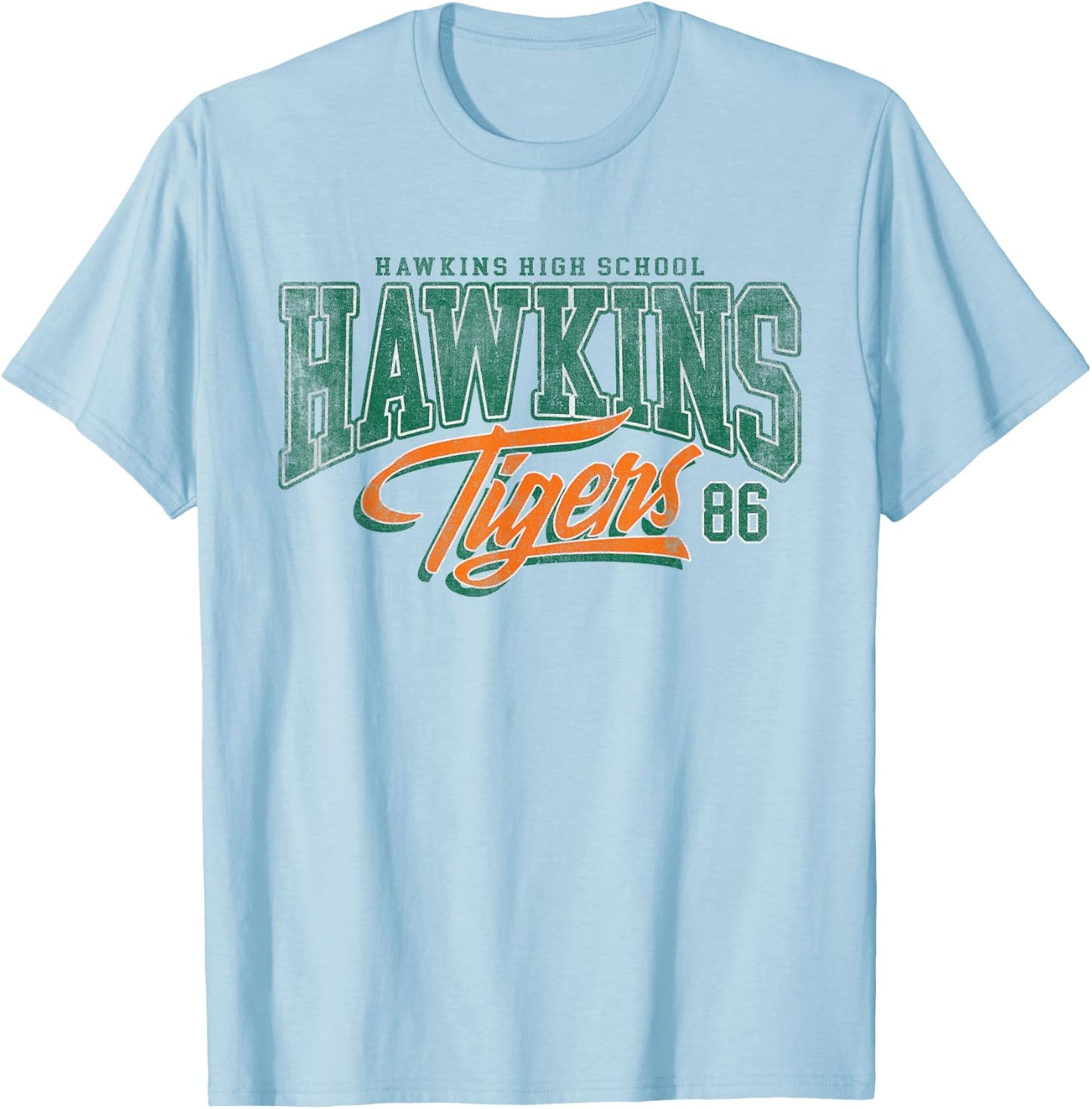 Stranger Things Hawkins Tigers 86 T-Shirt - T-Shirt | Light Blue