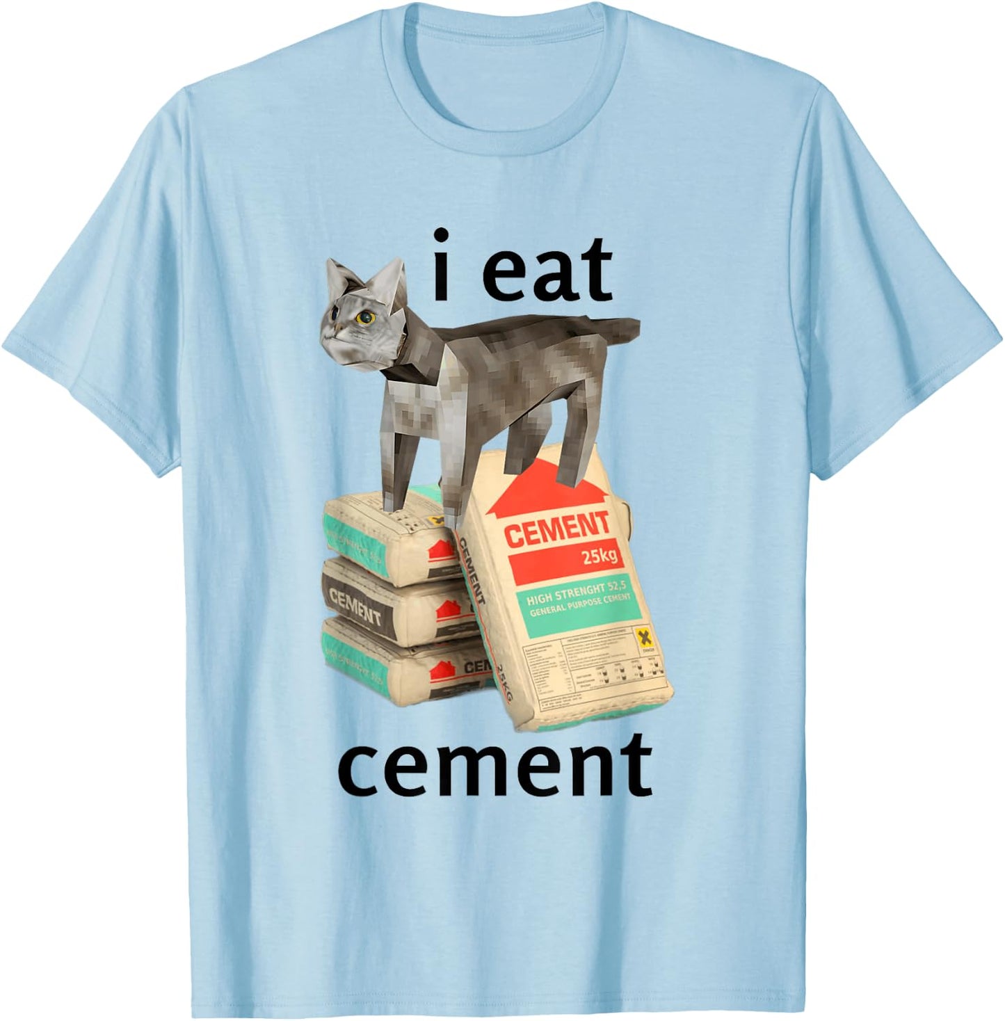 I Eat Cement Cat Shirt Kids Funny Dank Cat Meme T-Shirt - T-Shirt | Light Blue