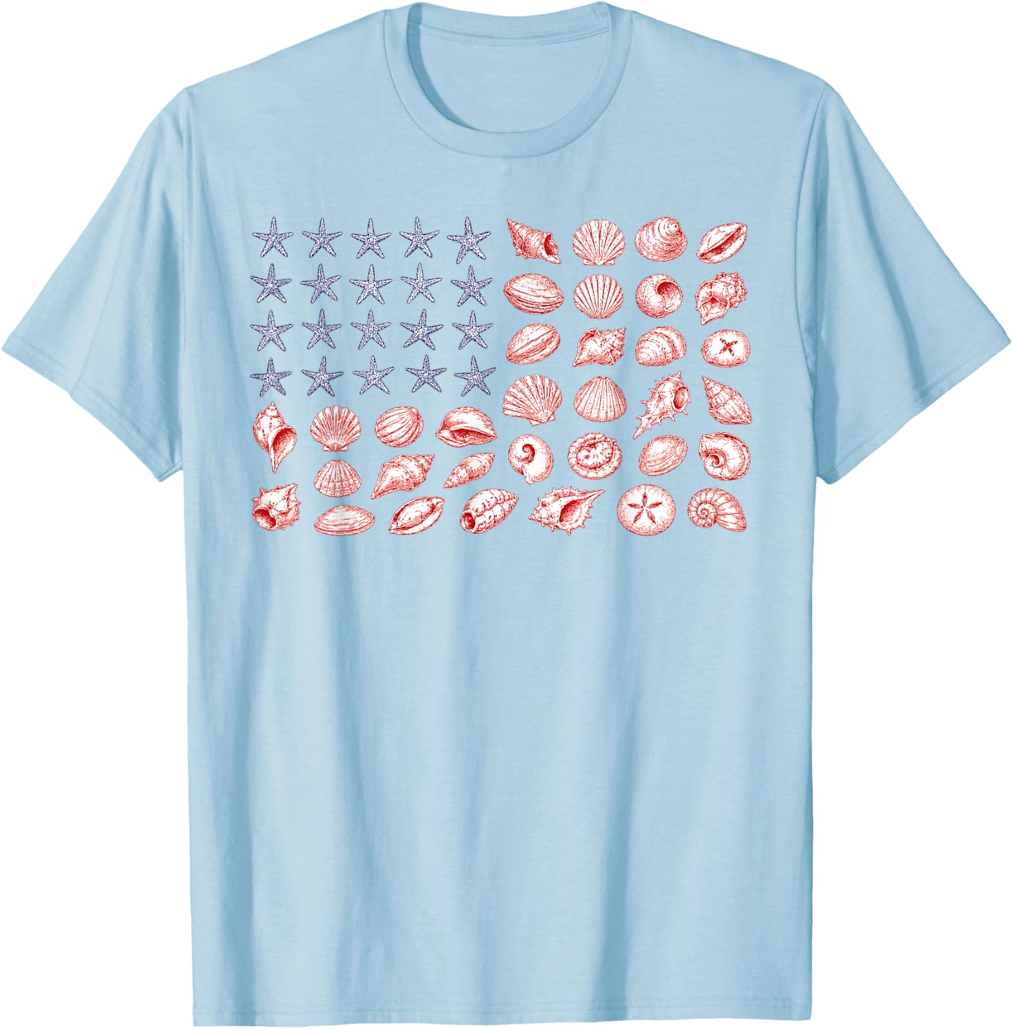 USA Coastal Shell Patriotic Seashell American Flag 4th July T-Shirt - T-Shirt | Light Blue