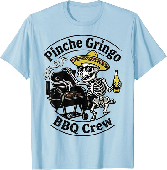Pinche Gringo BBQ Crew Skeleton Pig T-Shirt - T-Shirt | Light Blue