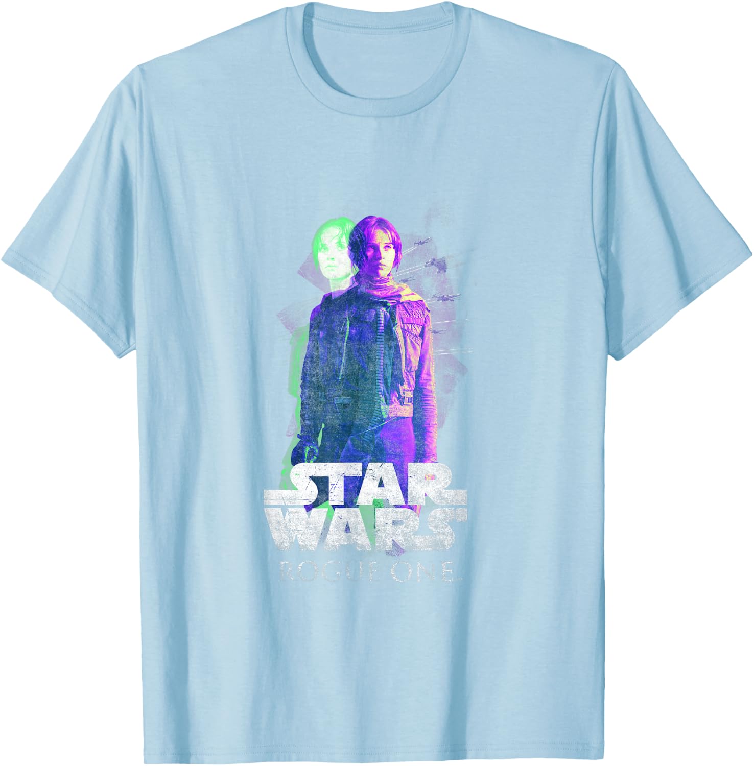 Star Wars Rogue One Epic Jyn Erso Retro Silhouette Portrait T-Shirt - T-Shirt | Light Blue