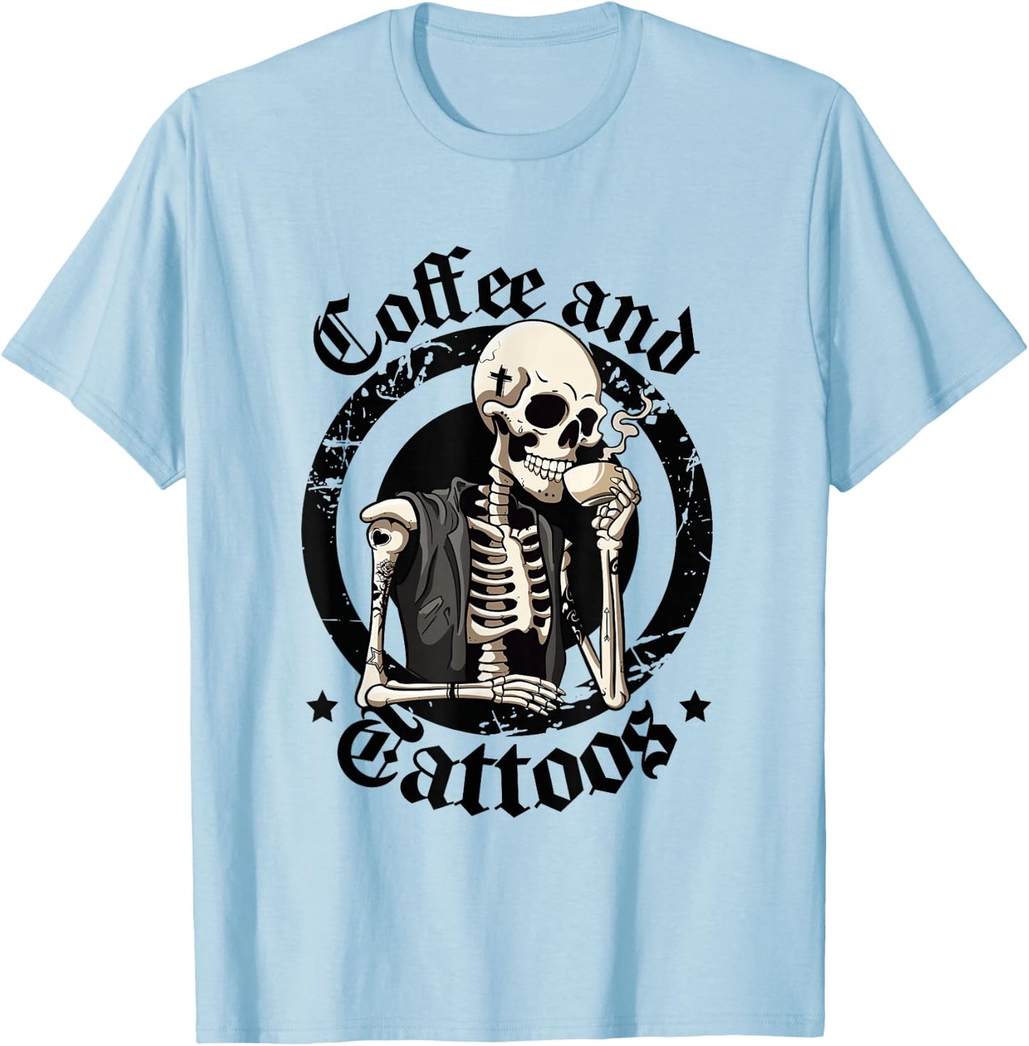 Coffee And Tattoos Lover Inked Caffeine Funny Tattoo Artists T-Shirt - T-Shirt | Light Blue