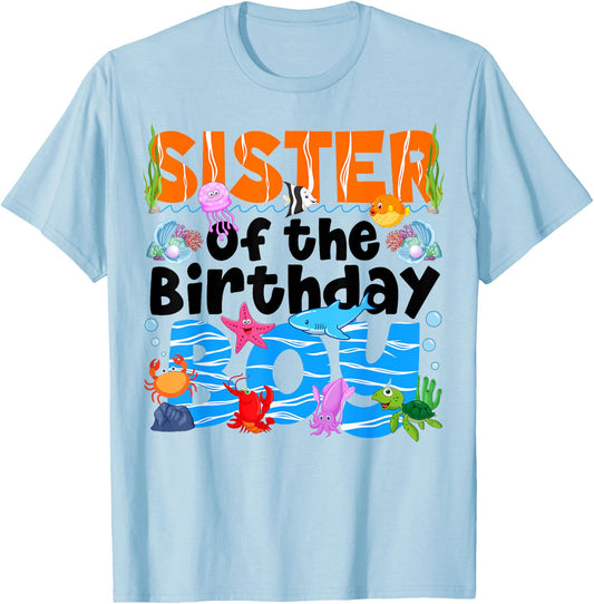 Sister Under Sea Birthday Party Boy Ocean Sea Animals Themed T-Shirt - T-Shirt | Light Blue