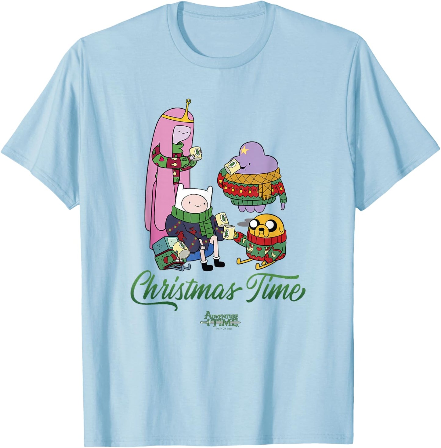 Adventure Time Christmas Friends & Cocoa T-Shirt - T-Shirt | Light Blue