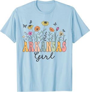 Arkansas Girl Wildflower Groovy Arkansas Lover T-Shirt - T-Shirt | Light Blue