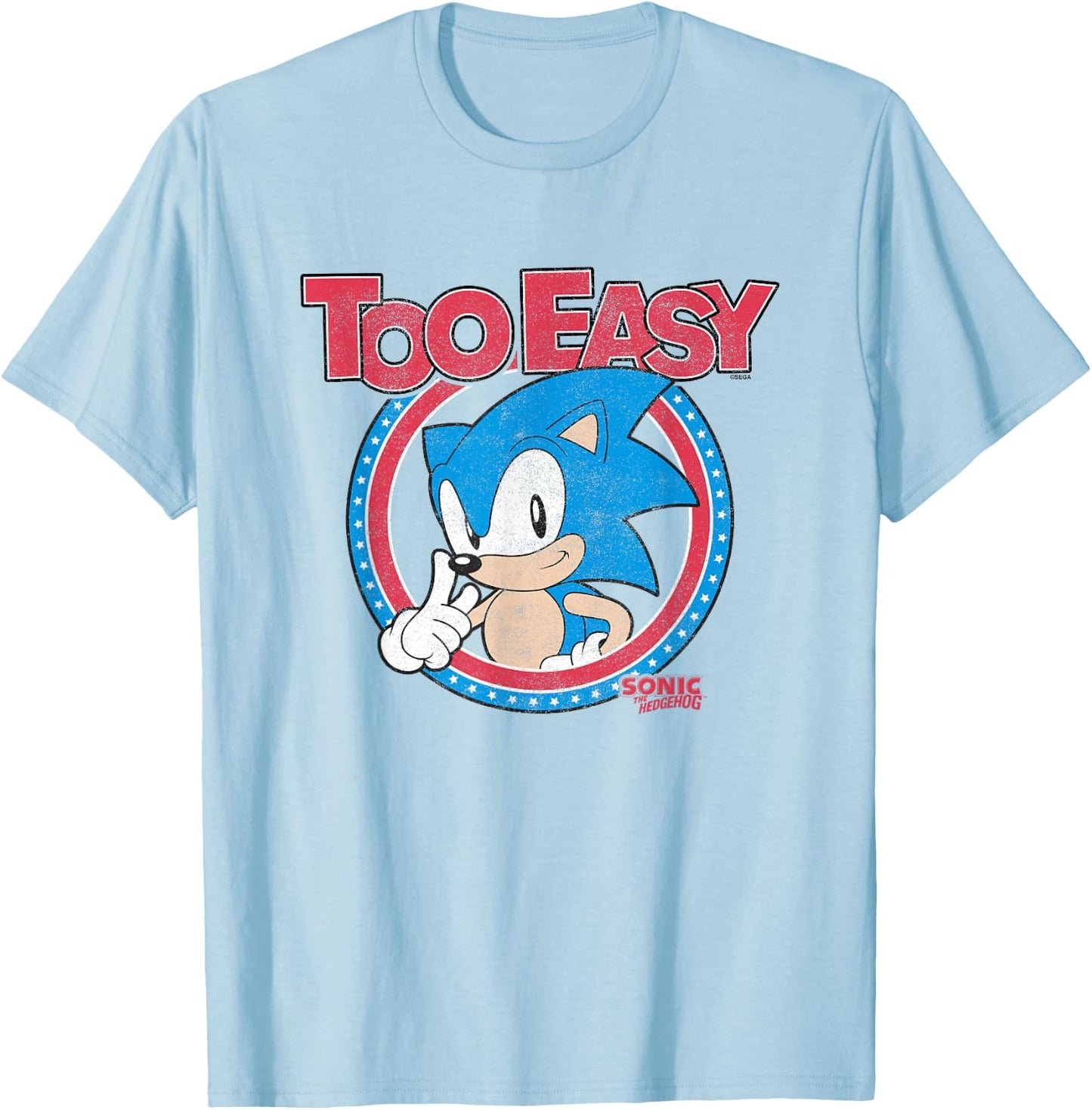 Sonic The Hedgehog Too Easy Americana Distressed Logo T-Shirt - T-Shirt | Light Blue