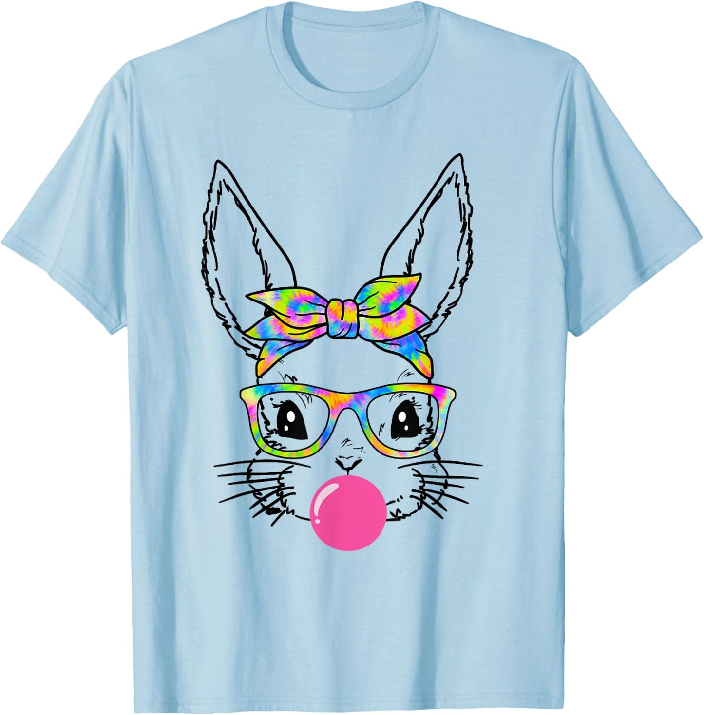 Cute Bunny With Bandana Tie Dye Glasses Bubblegum Easter Day T-Shirt - T-Shirt | Light Blue