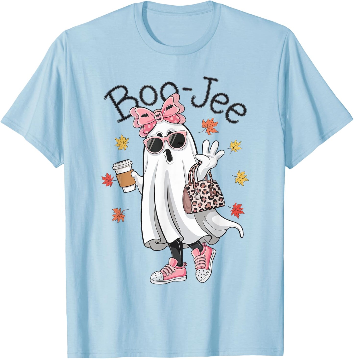 Boo Jee Ghost Halloween Leopard Ghost Coffee Girls T-Shirt - T-Shirt | Light Blue