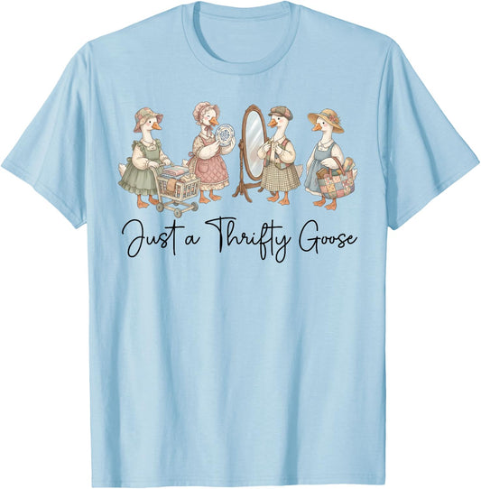 Just A Thrifty Goose Funny Cottagecore Shopping T-Shirt - T-Shirt | Light Blue
