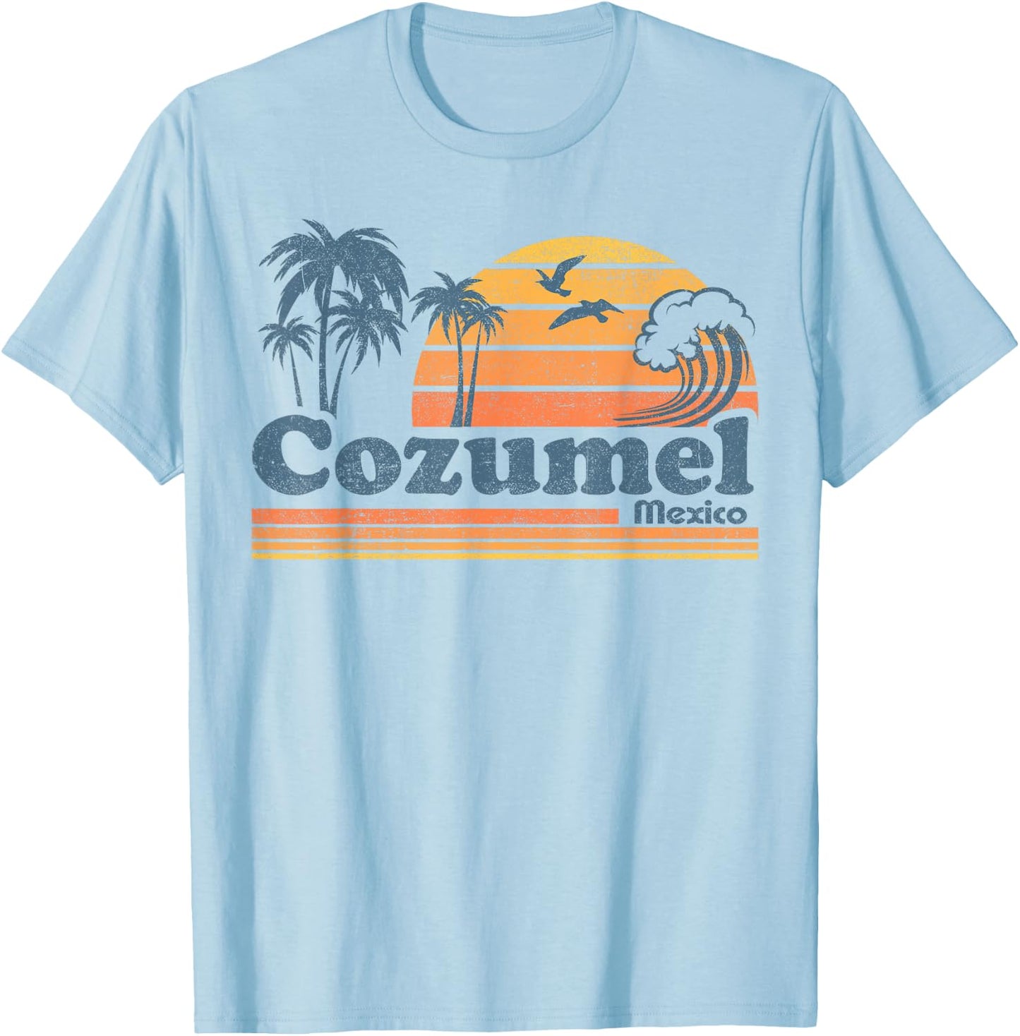 Cozumel Mexico Beach Summer Vacation Sun Vintage 70's Retro T-Shirt - T-Shirt | Light Blue