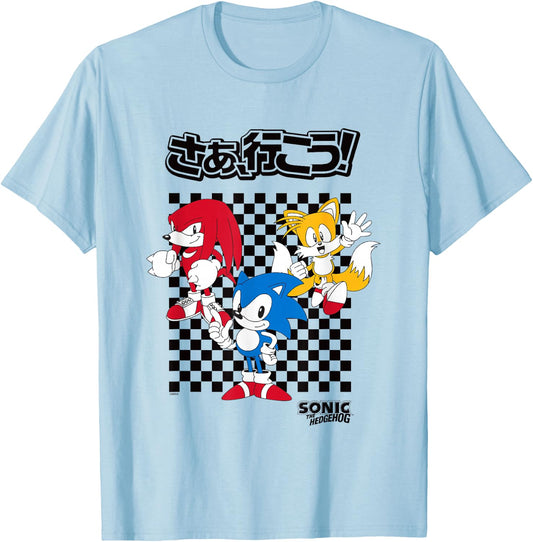 Sonic The Hedgehog Sonic Knuckles & Tails Vintage Kanji Shot T-Shirt - T-Shirt | Light Blue