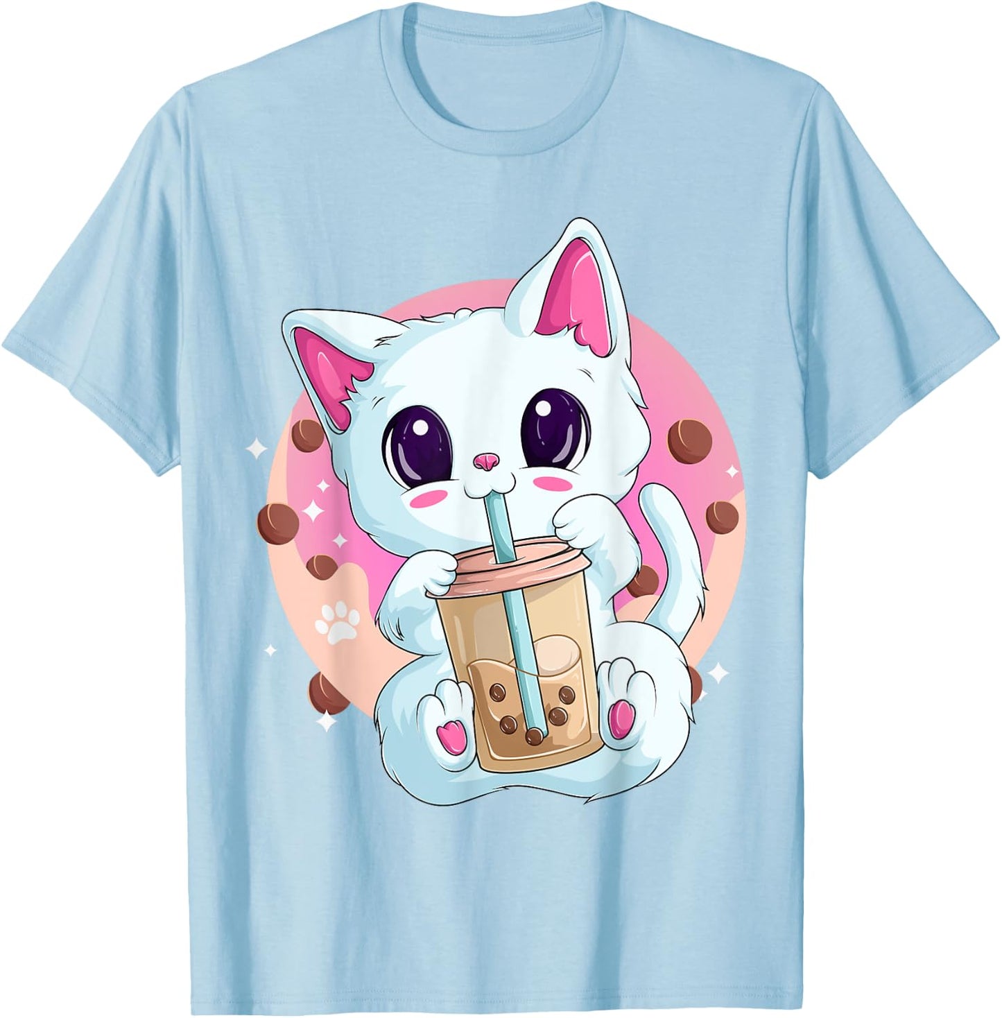 Boba Tea Cat Anime Shirts , Kawaii Bubble Tea Neko T-Shirt - T-Shirt | Light Blue
