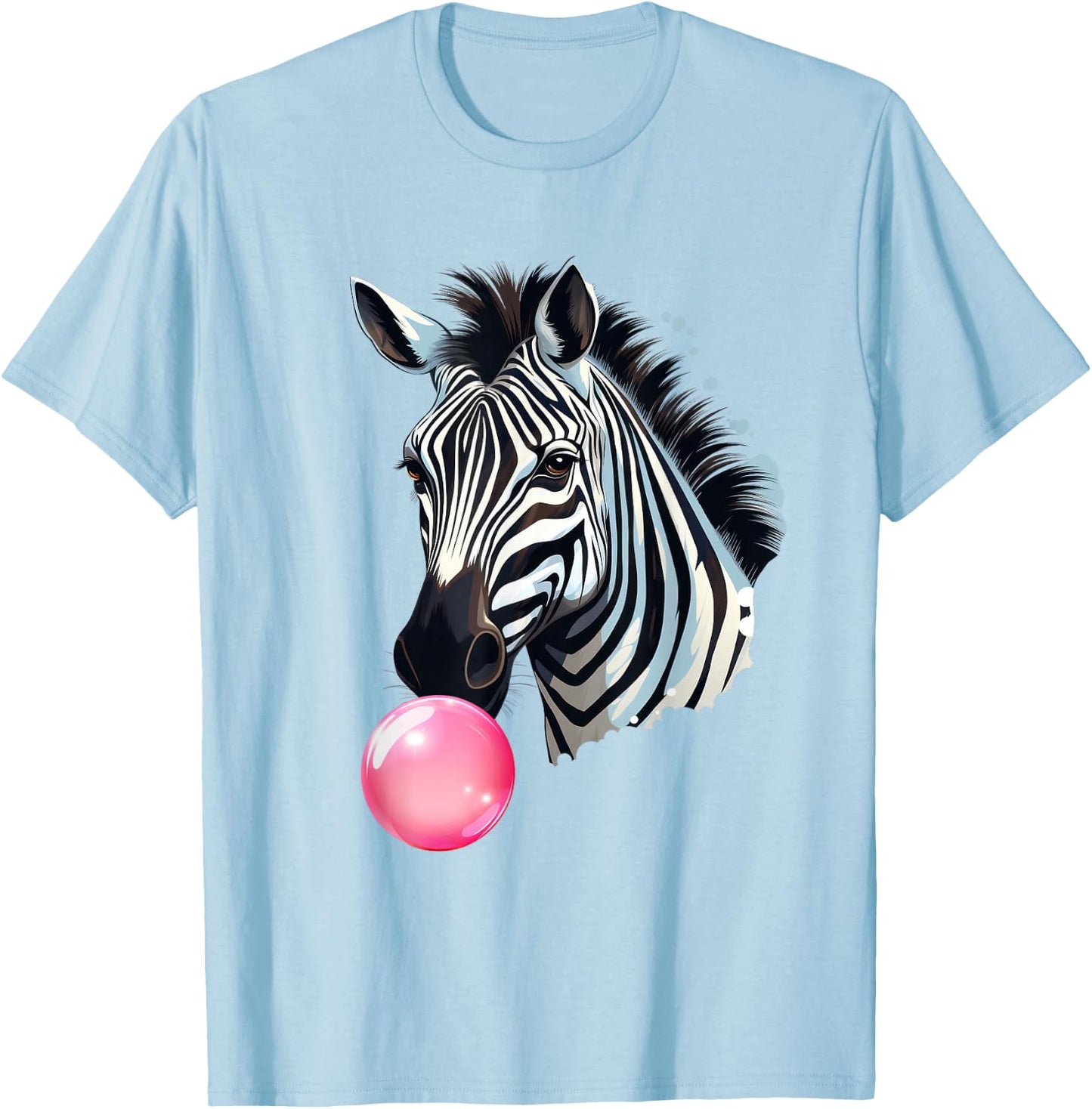 144 Animals Zebra Funny Zebra Bubblegum - -Adults, Kids - Blue - Short Sleeve - Zebra Print - Casual - All Seasons T-Shirt - T-Shirt | Light Blue