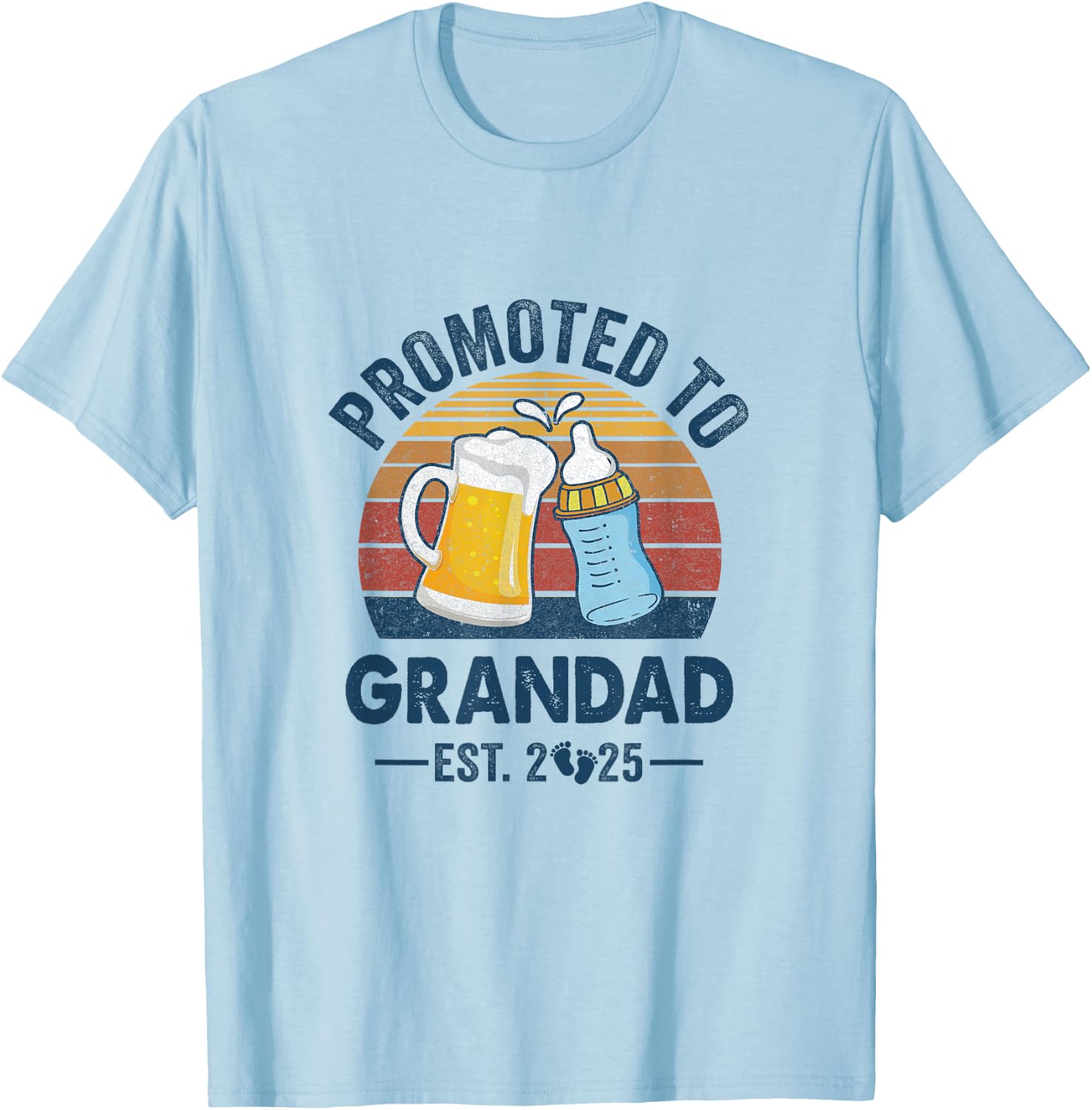 Promoted To Grandad Est 2025 First Time Fathers Day Vintage T-Shirt - T-Shirt | Light Blue