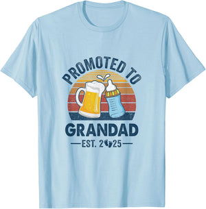 Promoted To Grandad Est 2025 First Time Fathers Day Vintage T-Shirt - T-Shirt | Light Blue