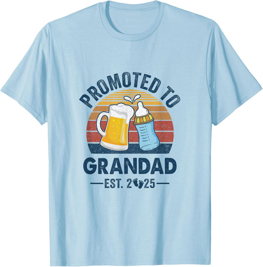 Promoted To Grandad Est 2025 First Time Fathers Day Vintage T-Shirt - T-Shirt | Light Blue