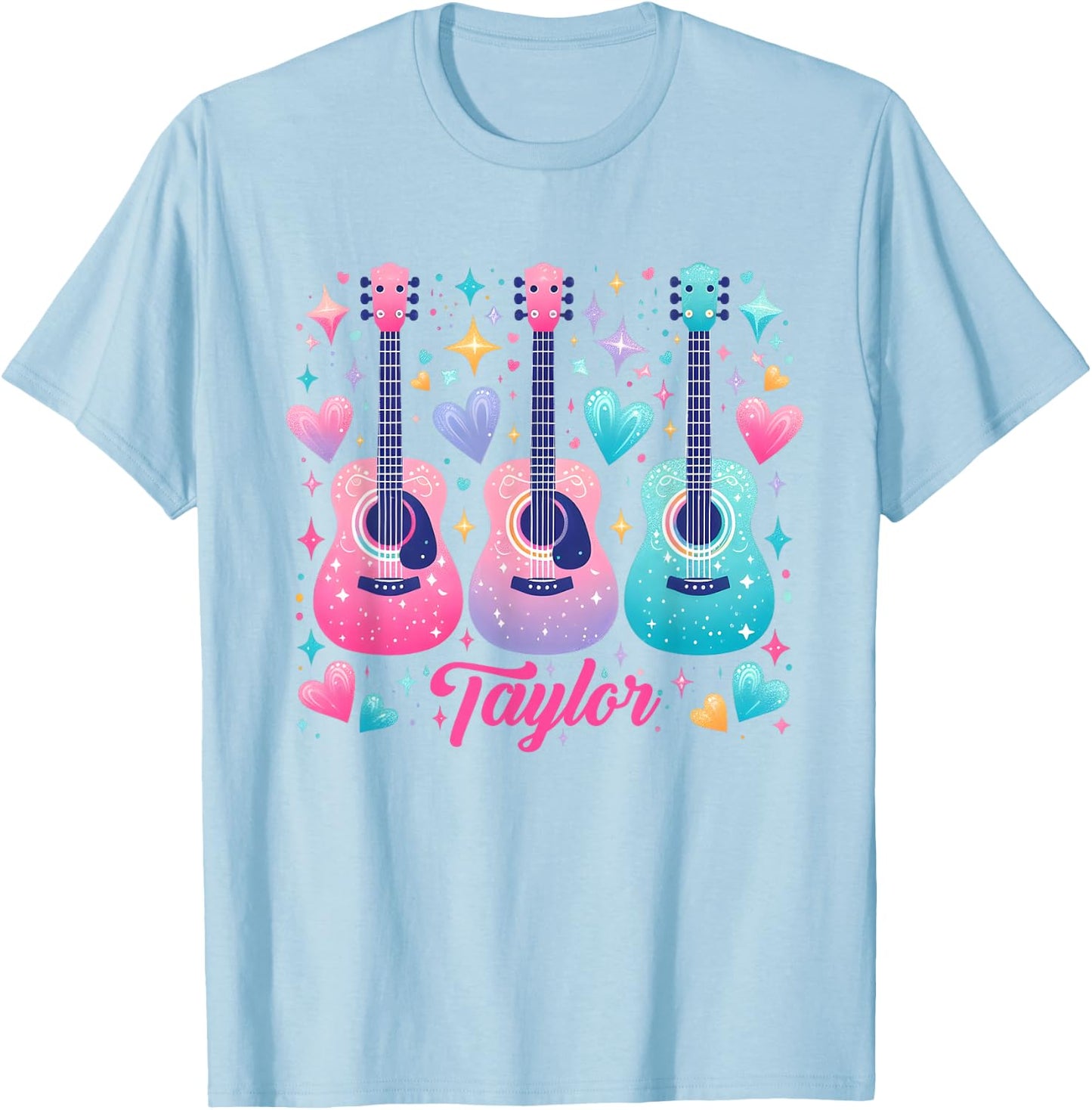 Girl Retro Taylor Custom Name Groovy 80s , Black, S T-Shirt - T-Shirt | Light Blue