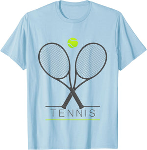 Tennis Women Men Trendy Tennis Rackets & Ball T-Shirt - T-Shirt | Light Blue