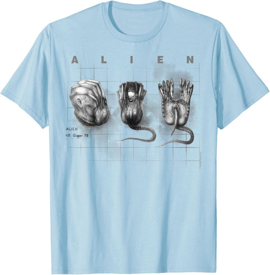 Aliens Iconic Facehugger Reproduction Faces Retro Chest Logo T-Shirt - T-Shirt | Light Blue
