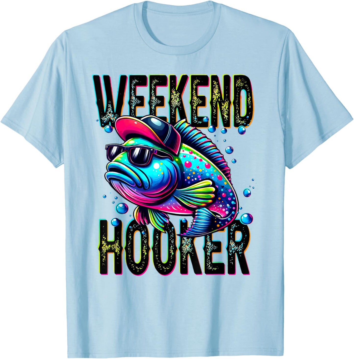 Retro Colorful Weekend Hooker Funny Fishing T-Shirt - T-Shirt | Light Blue