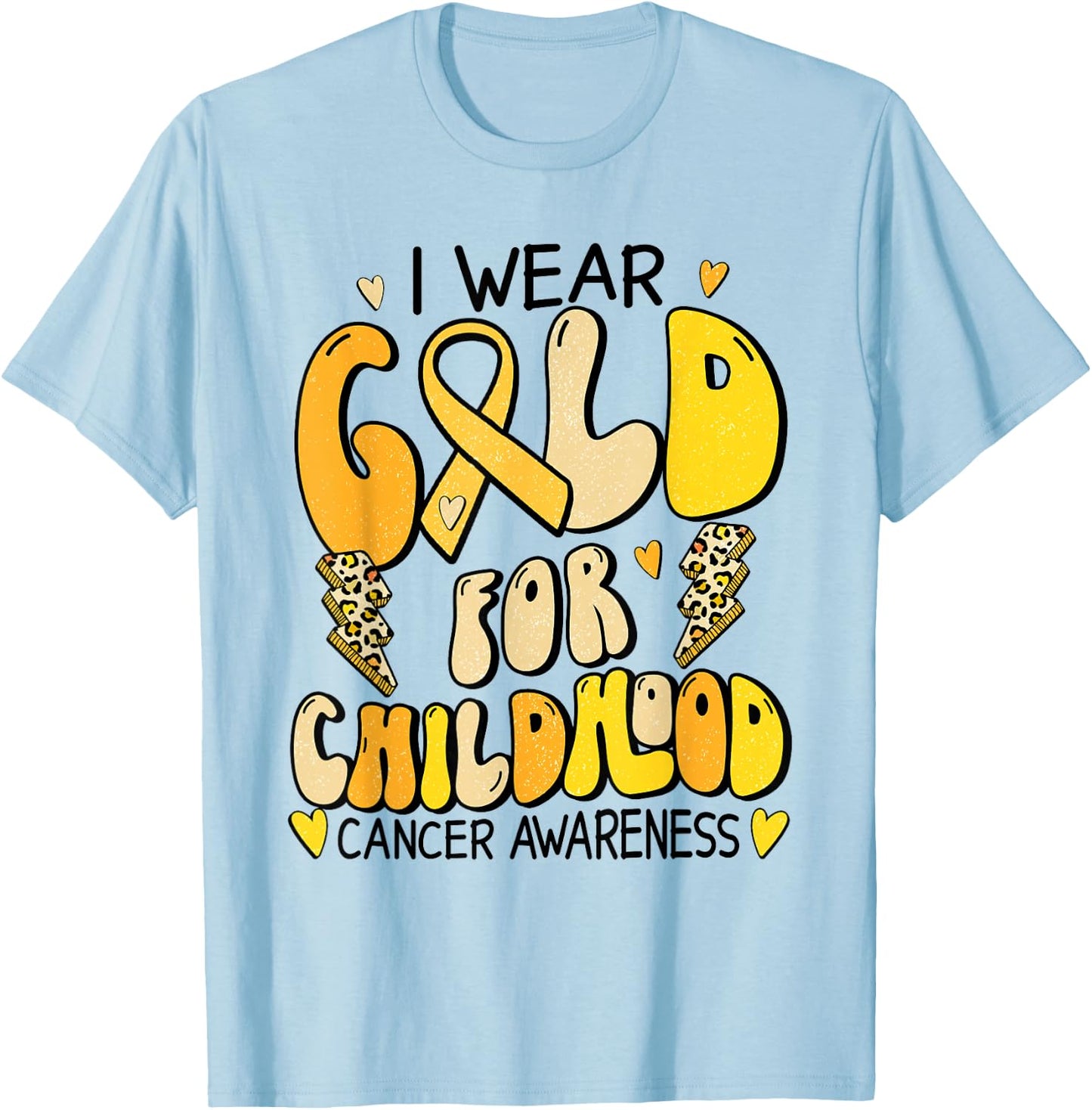 Childhood Cancer Awareness Support Retro Yellow Ribbon T-Shirt - T-Shirt | Light Blue