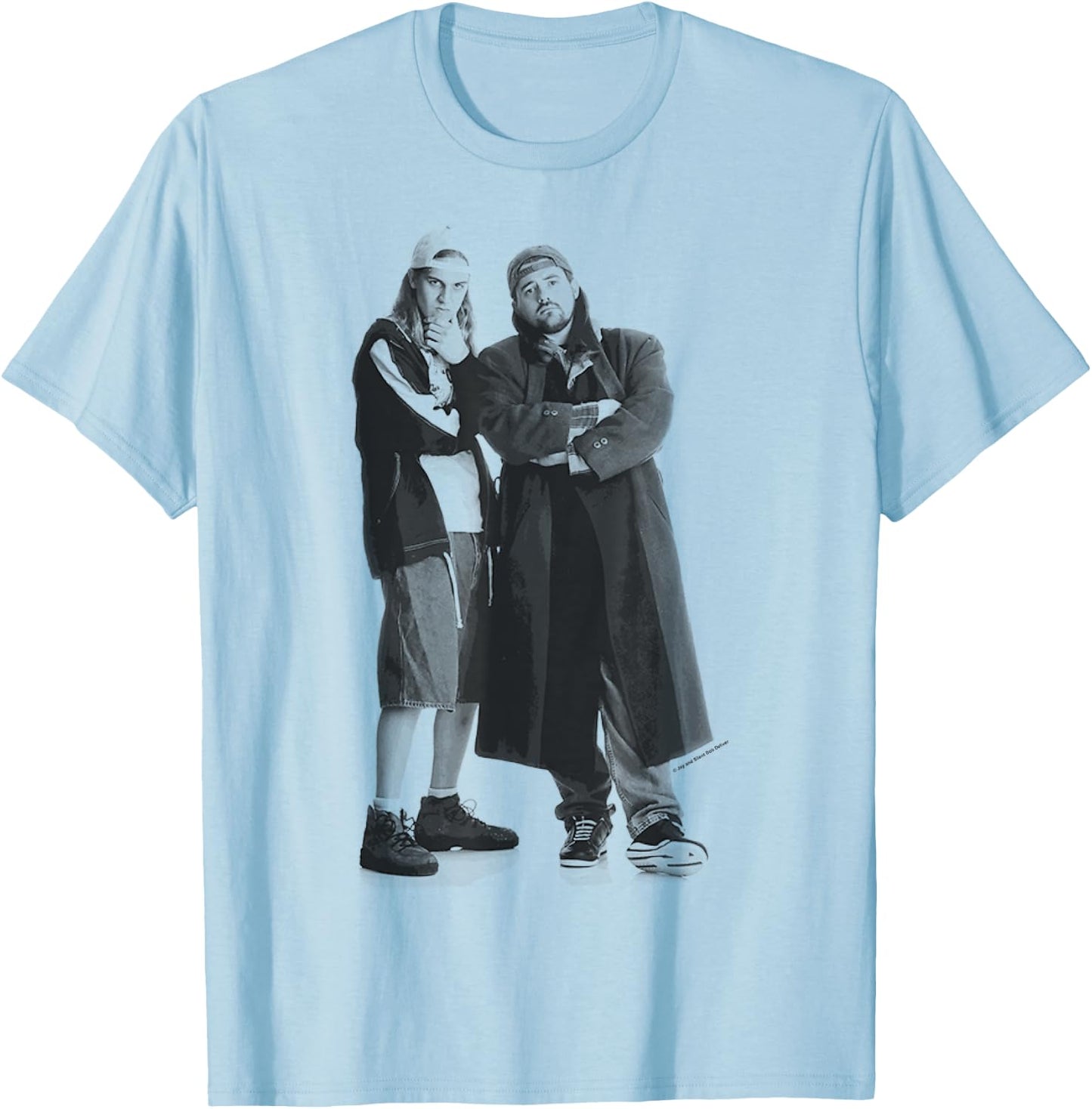 Jay & Silent Bob Black & White Standing Portrait T-Shirt - T-Shirt | Light Blue